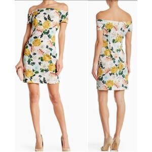 Sam Edelman Off-the-Shoulder Floral Mini Dress in White, Yellow and Green
